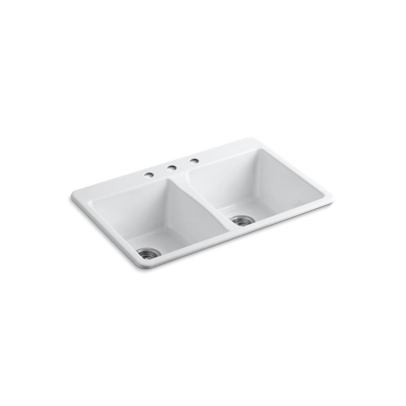 KOHLER K-5873-3-0 Deerfield 33" x 22" x 9-5/8" top-mount double-equal bowl kitchen sink