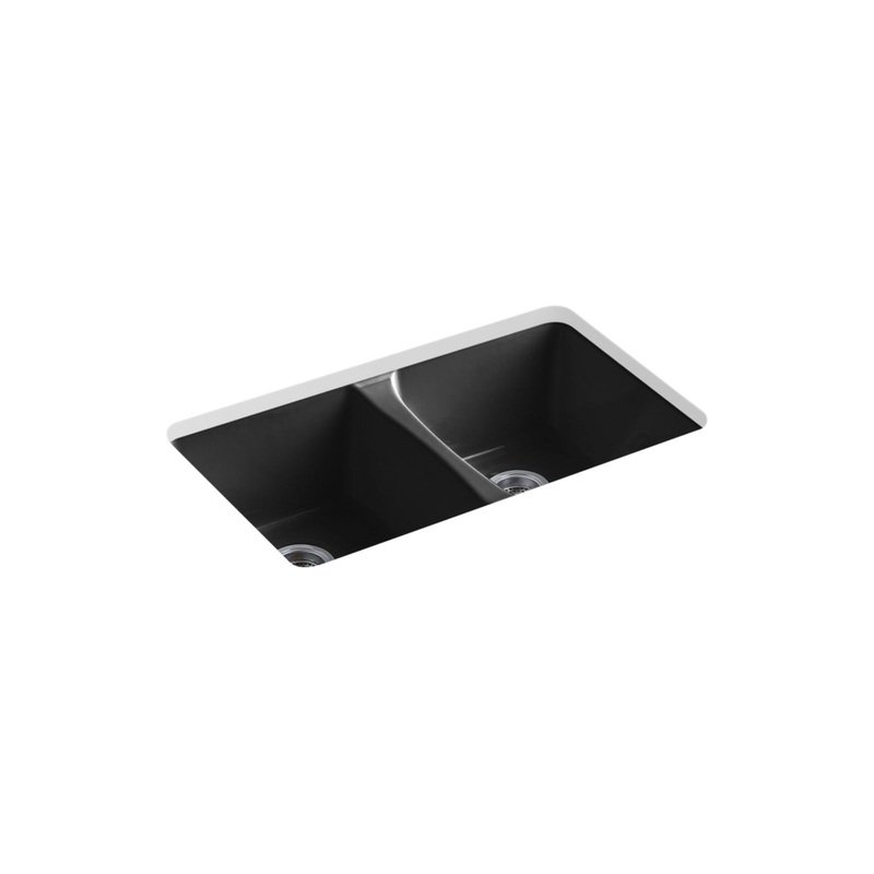 KOHLER K-5873-5U-7 Deerfield 33" Undermount Double-Bowl Kitchen Sink In Black Black