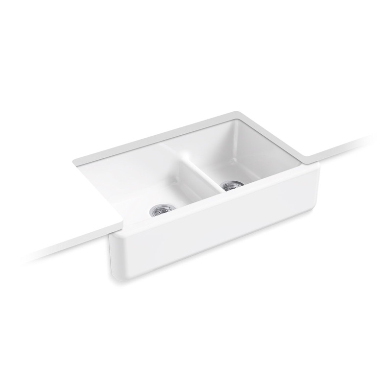 KOHLER K-6427-0 Whitehaven Smart Divide 35-3/4" Undermount Double-Bowl Farmhouse Kitchen Sink In White