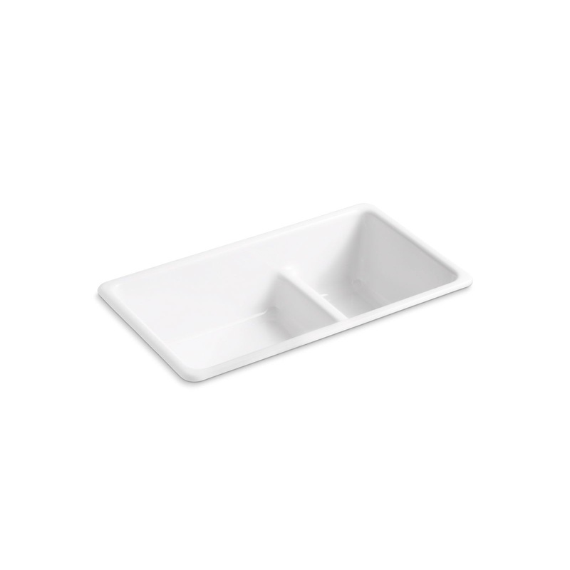 KOHLER K-6625-0 Iron/Tones Smart Divide 33" Top-/Undermount Double-Bowl Kitchen Sink In White
