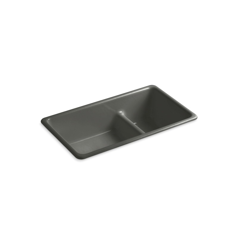 KOHLER K-6625-58 Iron/Tones Smart Divide 33" Top-/Undermount Double-Bowl Kitchen Sink In Thunder Grey