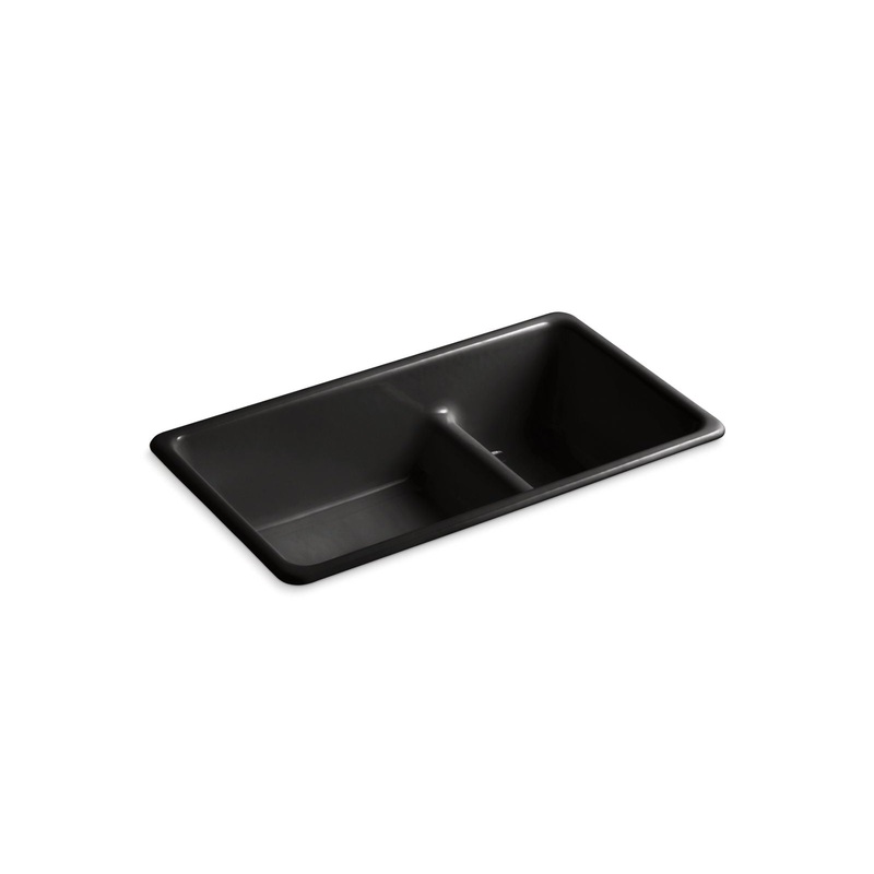 KOHLER K-6625-7 Iron/Tones Smart Divide 33" Top-/Undermount Double-Bowl Kitchen Sink In Black Black