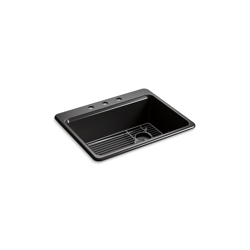 KOHLER K-8668-3A1-7 Riverby 27" Top-Mount Single-Bowl Kitchen Sink In Black Black