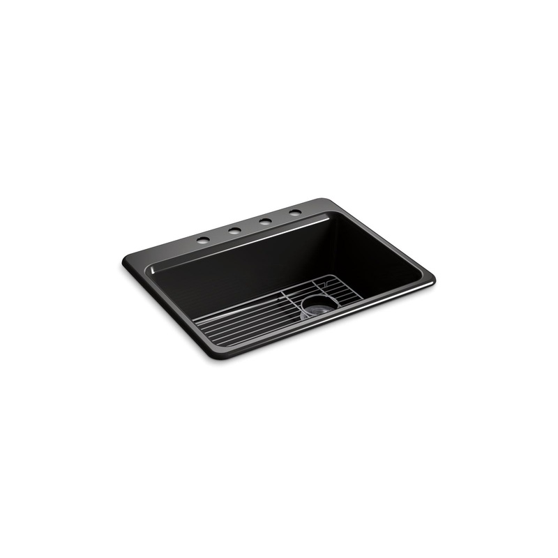 KOHLER K-8668-4A1-7 Riverby 27" Top-Mount Single-Bowl Kitchen Sink In Black Black