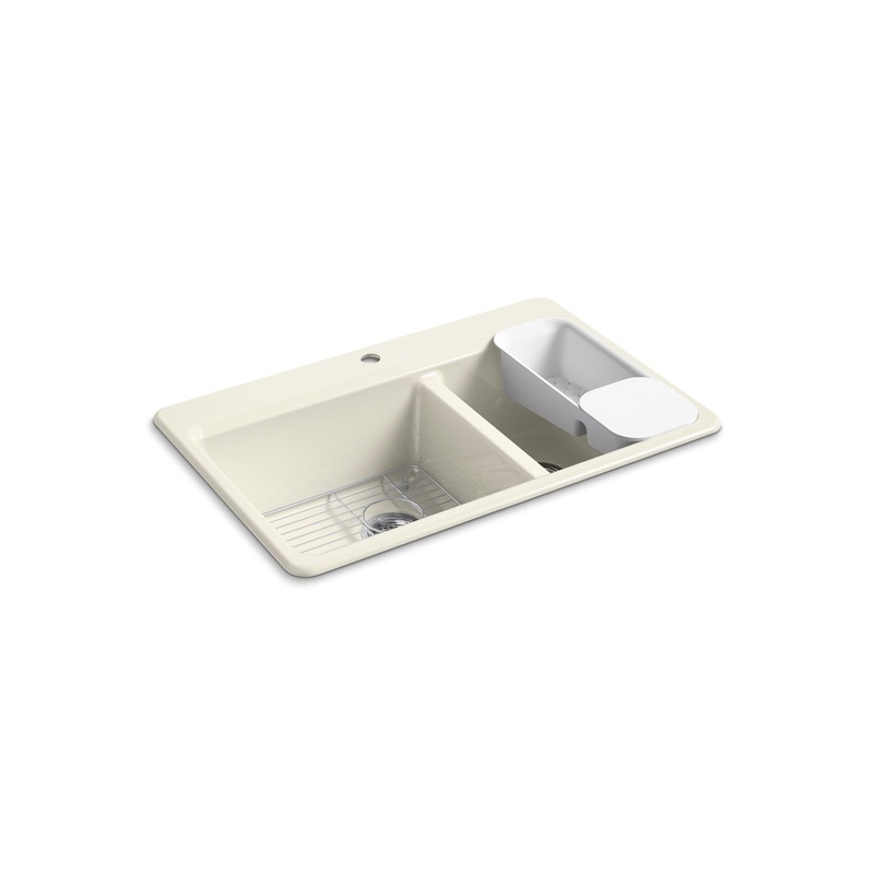 KOHLER K-8669-1A2-96 Riverby 33" Top-Mount Double-Bowl Workstation Kitchen Sink In Biscuit