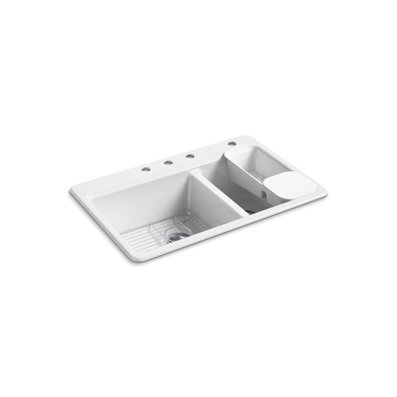 KOHLER K-8669-4A2-0 Riverby 33" Top-Mount Double-Bowl Workstation Kitchen Sink In White