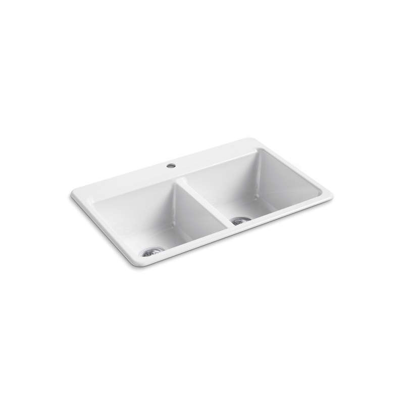 KOHLER K-8679-1A2-0 Riverby 33" Top-Mount Double-Bowl Workstation Kitchen Sink In White