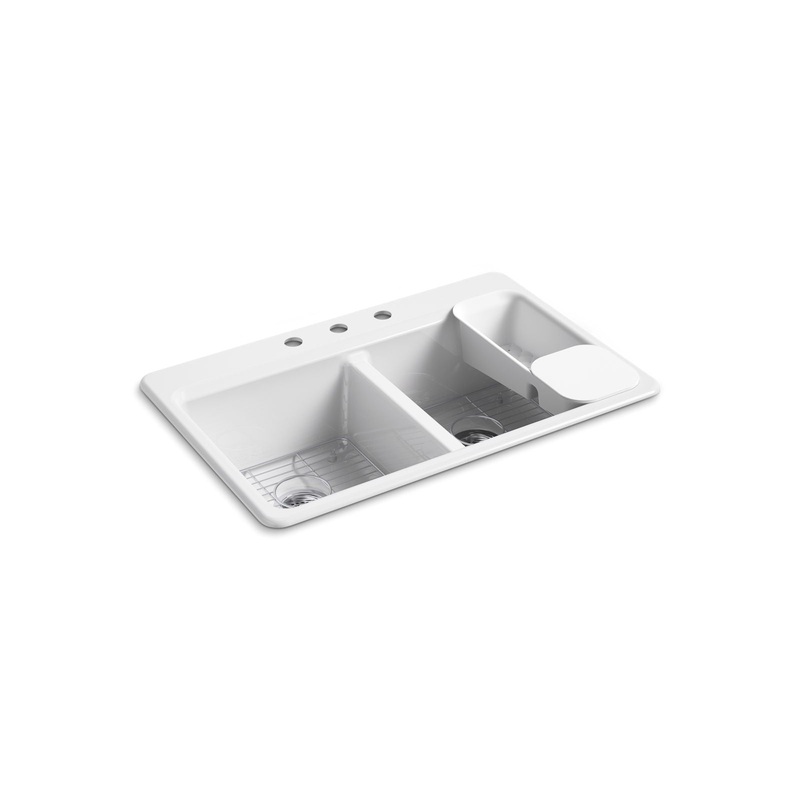 KOHLER K-8679-3A2-0 Riverby 33" Top-Mount Double-Bowl Workstation Kitchen Sink In White