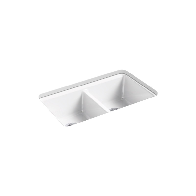 KOHLER K-8679-5UA3-0 Riverby 33" Undermount Double-Bowl Workstation Kitchen Sink In White