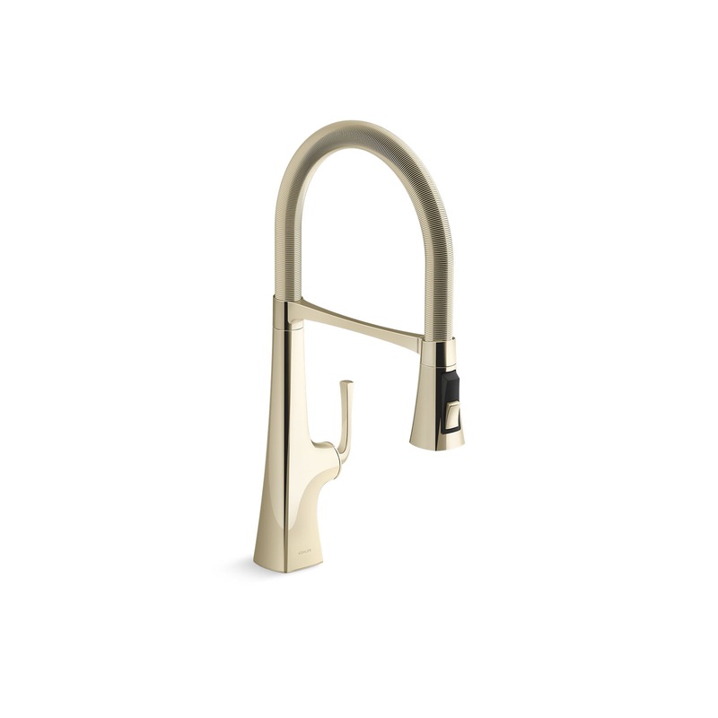 KOHLER K-22061-AF Graze Semi-Professional Kitchen Sink Faucet With Three-Function Sprayhead In French Gold