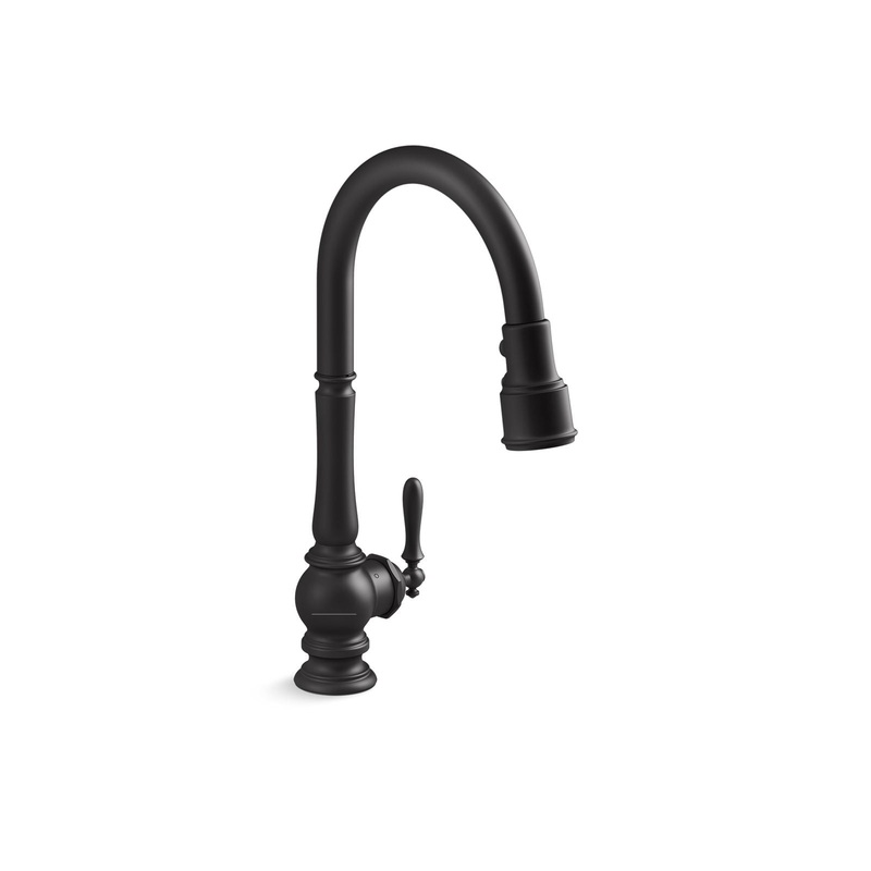 KOHLER K-29709-WB-BL Artifacts Touchless Pull-Down Kitchen Sink Faucet With Kohler Konnect And Three-Function Sprayhead In Matte Black