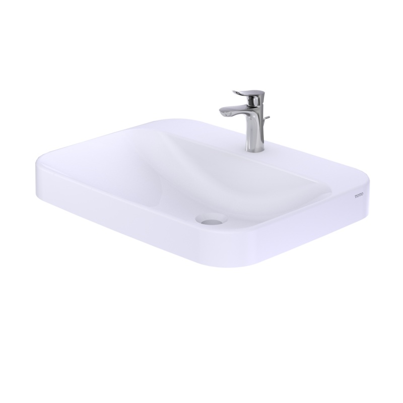 TOTO LT416G#01 Arvina Rectangular 23" Vessel Bathroom Sink With Cefiontect For Single Hole Faucets - Cotton White