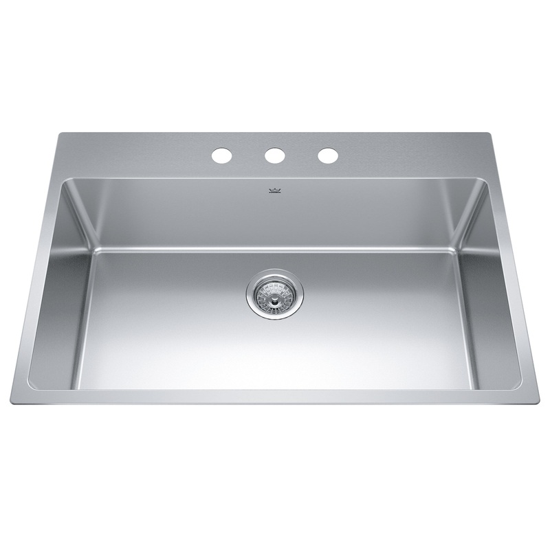 KINDRED BSL2233-9-3N Brookmore 32.9-in LR x 22.1-in FB x 9-in DP Drop in Single Bowl Stainless Steel Sink In Commercial Satin Finish