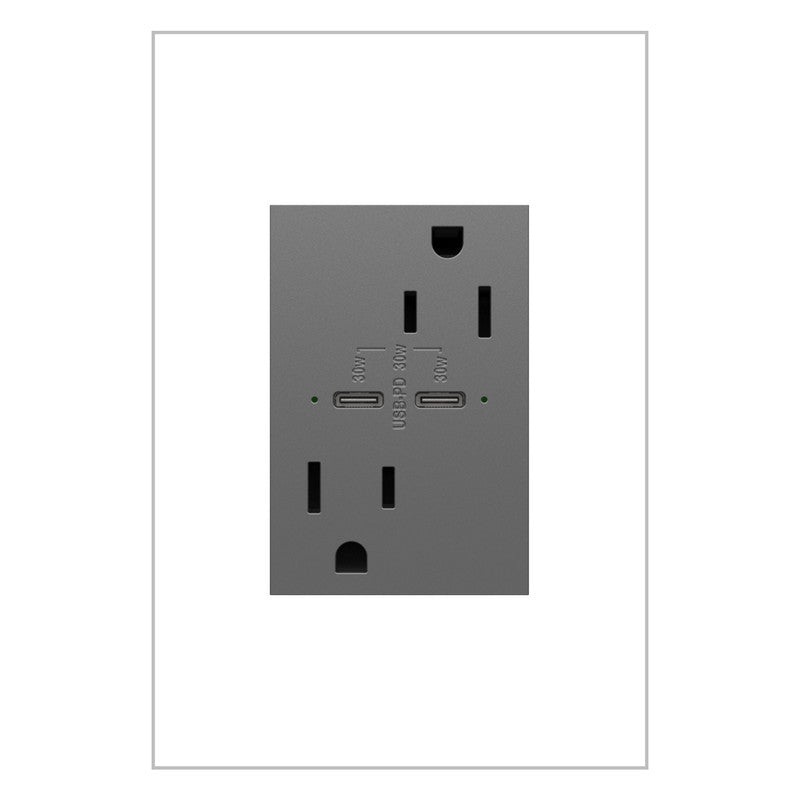 LEGRAND ARTRUSB15PD30M4 ADORNE  15A Tamper-Resistant Ultra-Fast Plus Power Delivery USB Type-C/C Outlet, Plus-Size, Magnesium