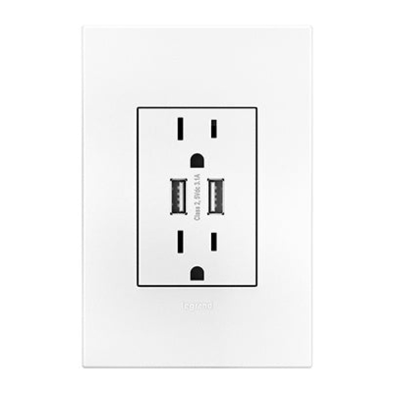 LEGRAND ARTRUSB153W4WP ADORNE  Dual-USB Outlet with Gloss White Wall Plate, White