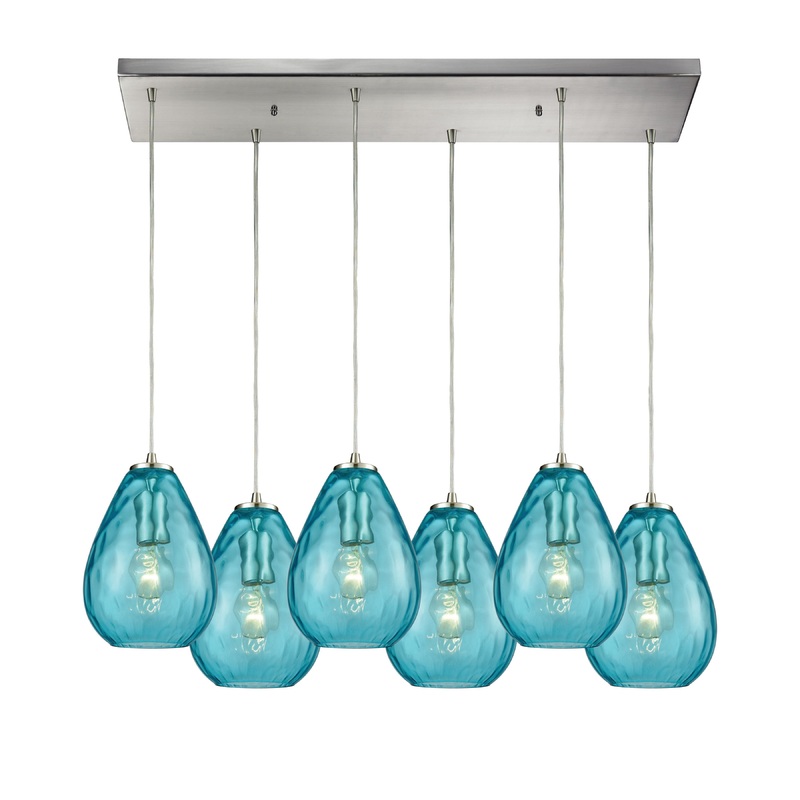 ELK SHOWROOM 10770/6RC Lagoon 30'' Wide 6-Light Pendant - Satin Nickel with Aqua