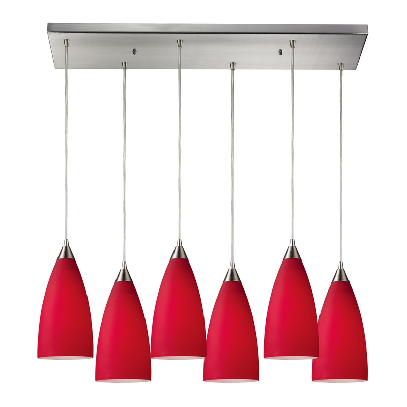 ELK SHOWROOM 2583/6RC Vesta 30'' Wide 6-Light Pendant - Satin Nickel with Cardinal Red Glass
