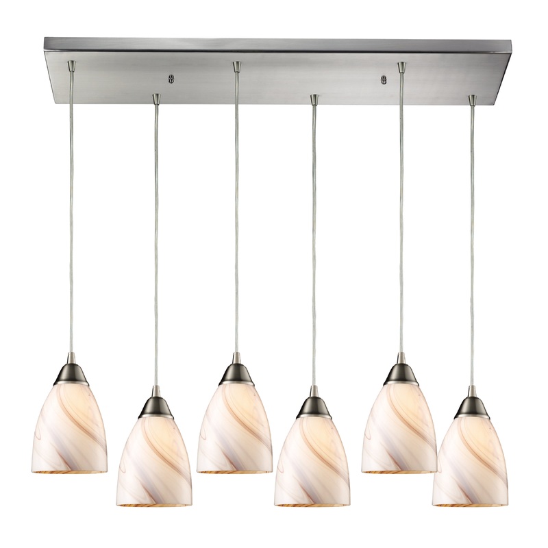 ELK SHOWROOM 527-6RC-CR Pierra 30'' Wide 6-Light Pendant - Satin Nickel with Creme Lilac Swirl