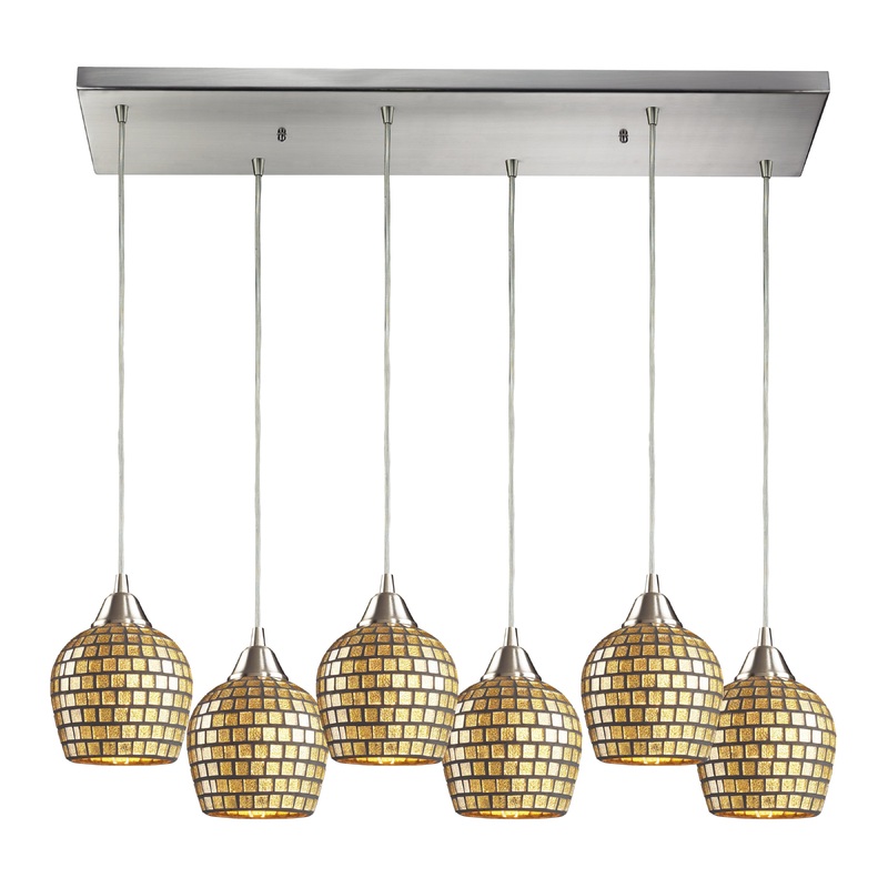 ELK SHOWROOM 528-6RC-GLD Fusion 30'' Wide 6-Light Pendant - Satin Nickel with Gold Leaf Mosaic