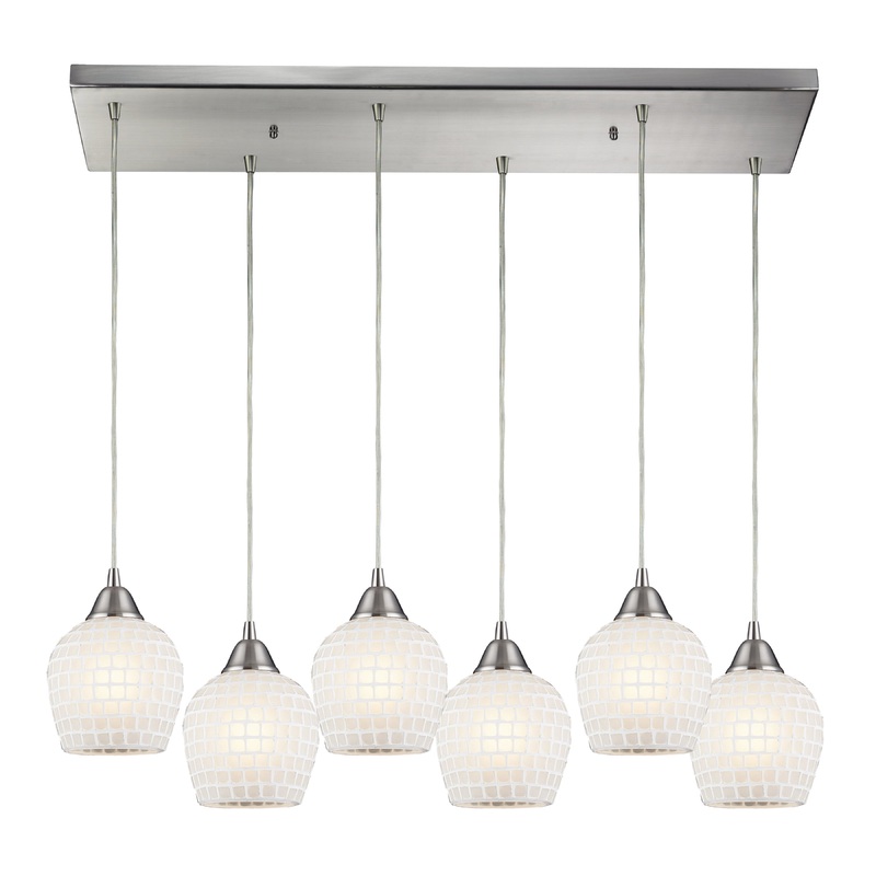 ELK SHOWROOM 528-6RC-WHT Fusion 30'' Wide 6-Light Pendant - Satin Nickel with White Mosaic