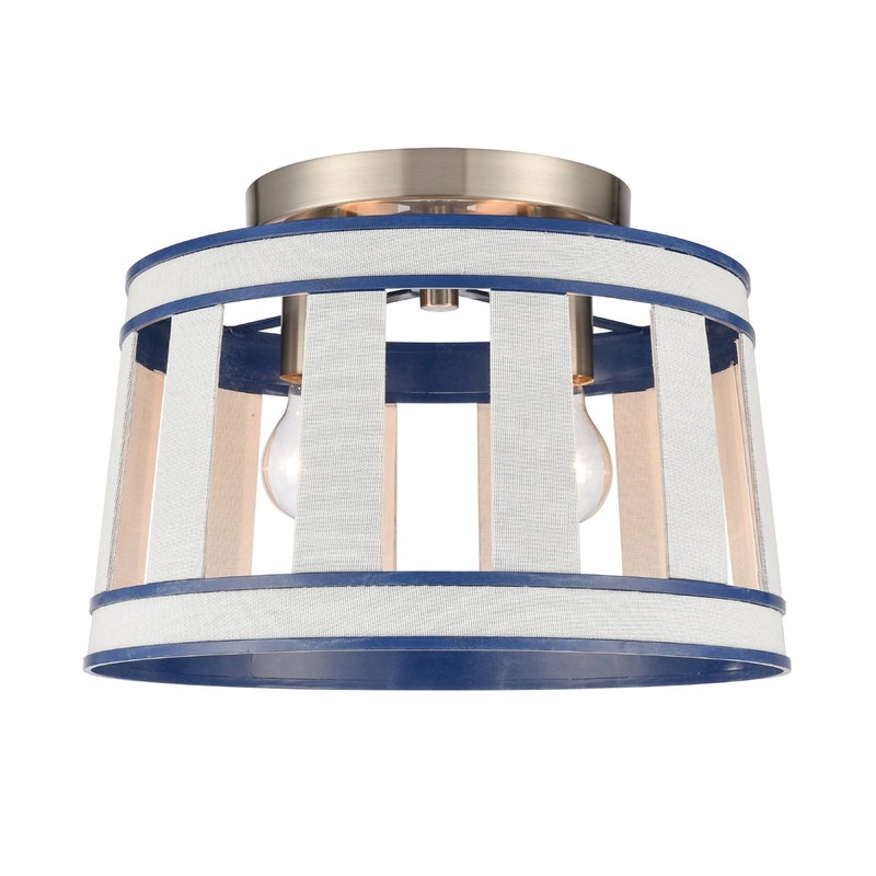 ELK SHOWROOM 63115/2 White Burlap 14'' Wide 2-Light Semi Flush Mount - Ocean Blue