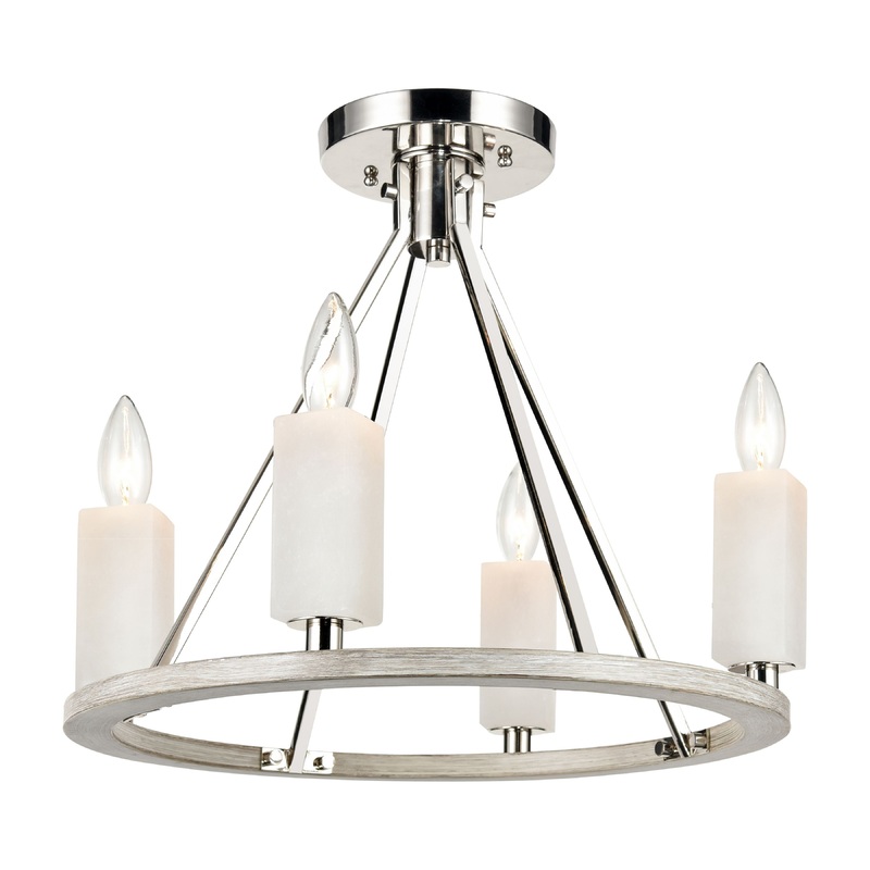 ELK SHOWROOM 69345/4 White Stone 18'' Wide 4-Light Semi Flush Mount - Polished Nickel