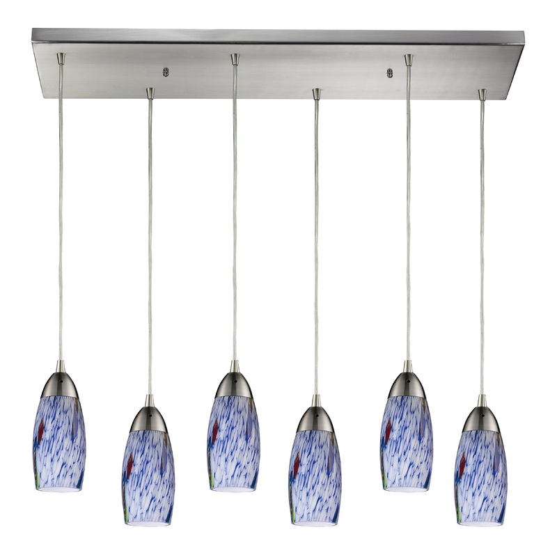 ELK SHOWROOM 110-6RC-BL Milan 30'' Wide 6-Light Pendant - Satin Nickel with Starburst Blue Glass