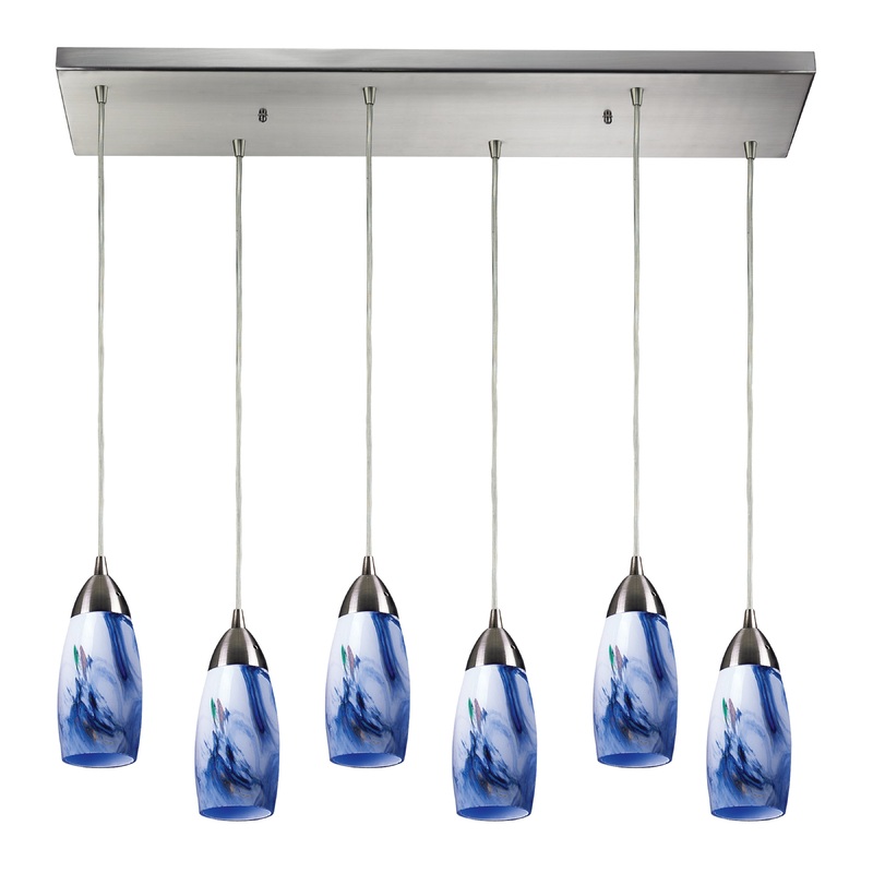 ELK SHOWROOM 110-6RC-MT Milan 30'' Wide 6-Light Pendant - Satin Nickel with Mountain Glass