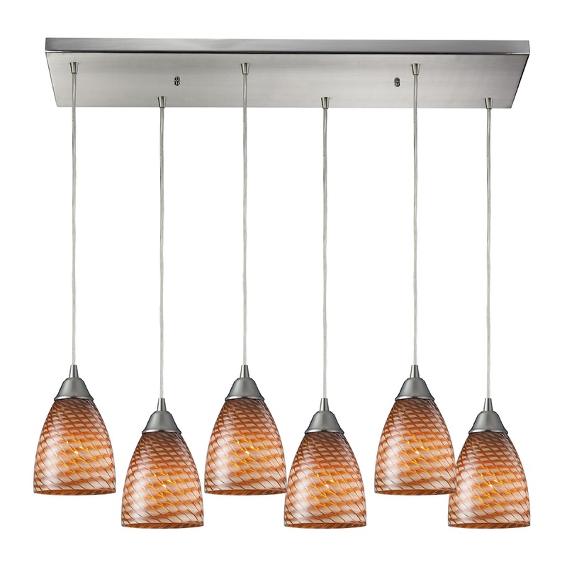 ELK SHOWROOM 416-6RC-C Arco Baleno 30'' Wide 6-Light Pendant - Satin Nickel with Cocoa Glass