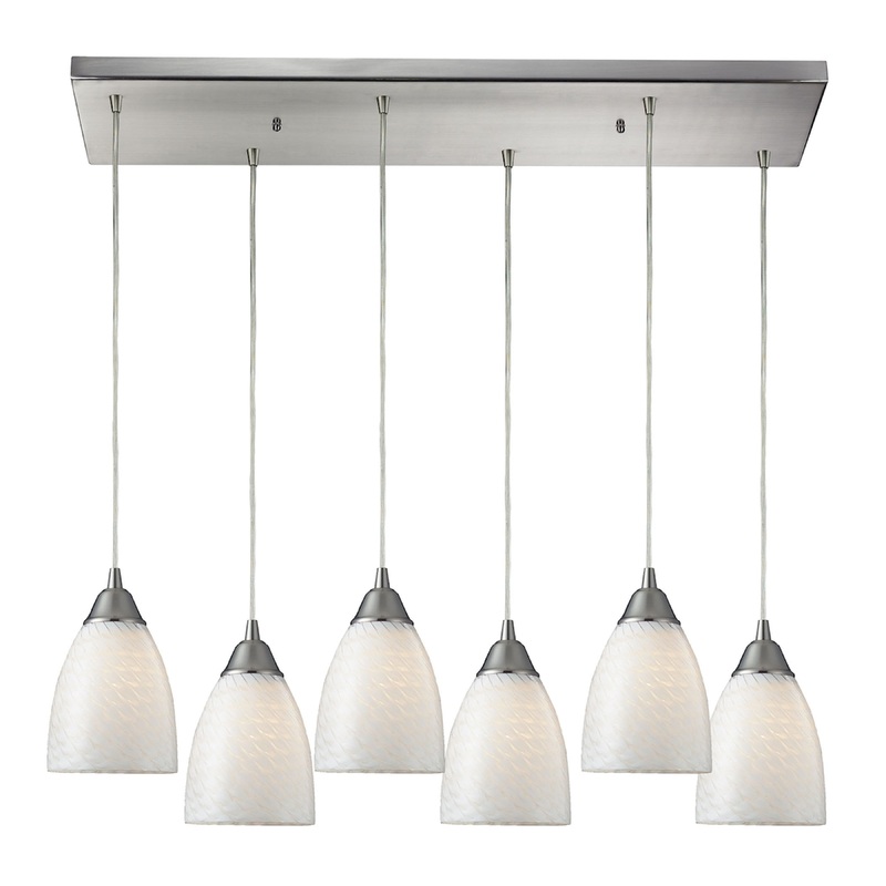 ELK SHOWROOM 416-6RC-WS Arco Baleno 30'' Wide 6-Light Pendant - Satin Nickel with White Swirl Glass