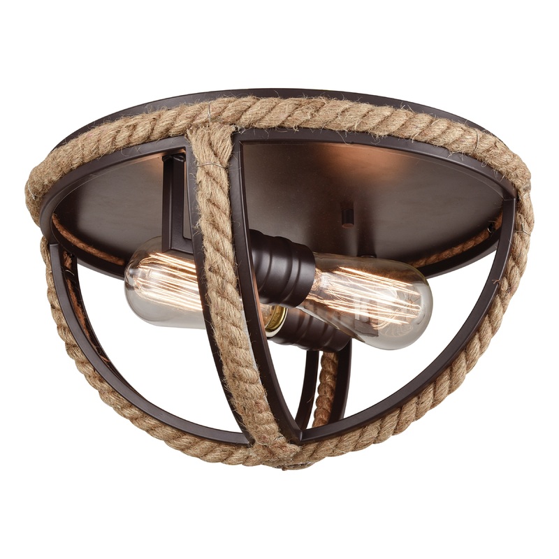 ELK SHOWROOM 63062-2 Natural Rope 13'' Wide 2-Light Flush Mount - Oil Rubbed Bronze