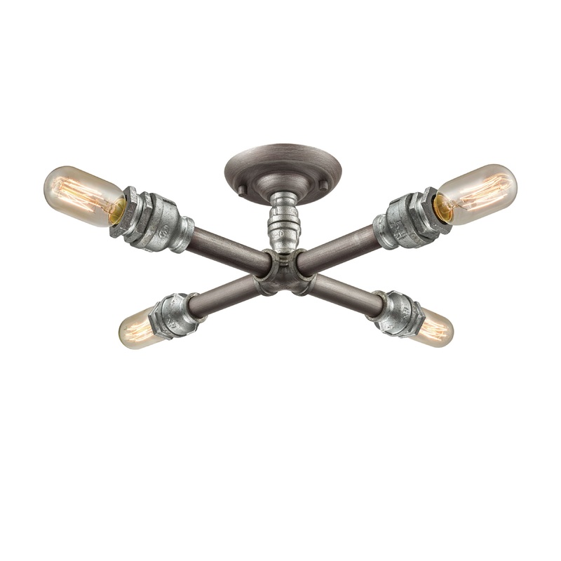ELK SHOWROOM 10686/4 Cast Iron Pipe 16'' Wide 4-Light Semi Flush Mount - Weathered Zinc