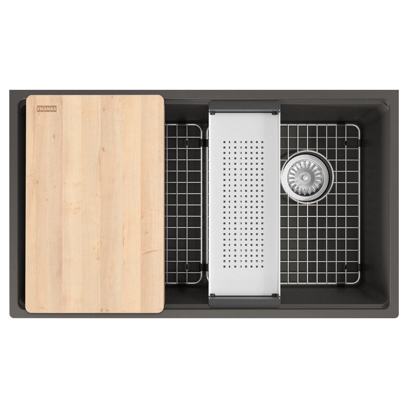 FRANKE MAG11031OW-SLG-WKC Maris Undermount 33-in x 19.31-in Granite Single Bowl Workcenter Kitchen Sink in Slate Grey