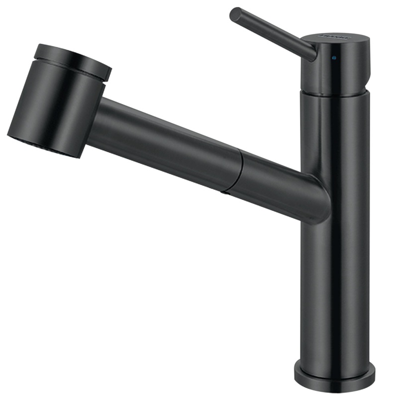 FRANKE STL-PO-IBK Steel 9-in Single Handle Pull-Out Kitchen Faucet in Industrial Black, STL-PO-IBK