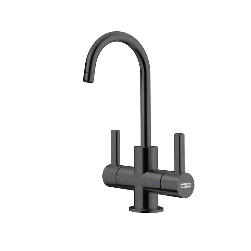 FRANKE UNJ-HC-IBK 8.75-in Double Handle Hot and Cold Water Filtration Faucet in Industrial Black, UNJ-HC-IBK