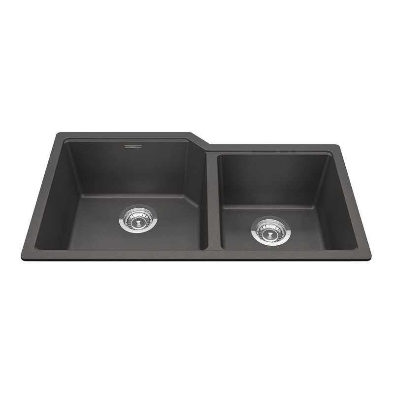 KINDRED MGC2034U-9SLGN Granite Series 33.88-in LR x 19.69-in FB Undermount Double Bowl Granite Kitchen Sink in Slate Grey