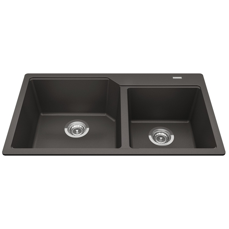 KINDRED MGCM2034-9SLGN Granite Series 33.88-in LR x 19.69-in FB Drop In Double Bowl Granite Kitchen Sink in Slate Grey