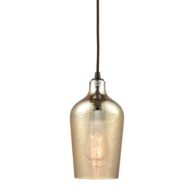 ELK SHOWROOM 10840/1 Hammered Glass 5'' Wide 1-Light Pendant - Oil Rubbed Bronze with Amber