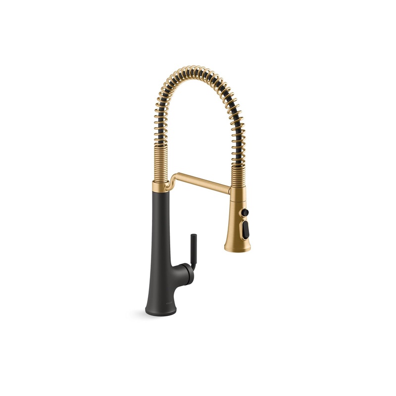 KOHLER K-23765-BMB Tone Semi-Professional Pull-Down Kitchen Sink Faucet With Three-Function Sprayhead In Matte Black with Moderne Brass