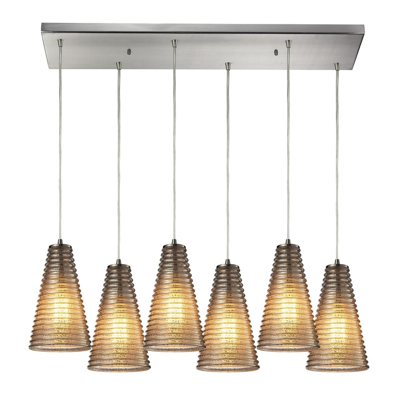 ELK SHOWROOM 10333/6RC Ribbed Glass 9'' Wide 6-Light Mini Pendant - Satin Nickel
