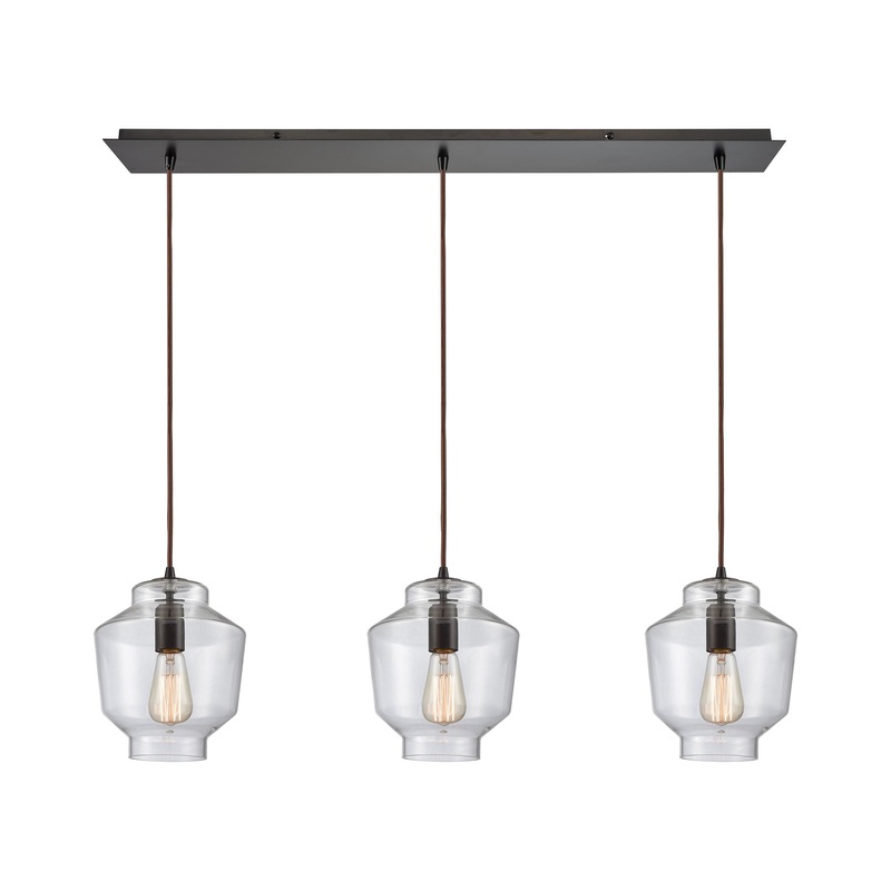 ELK SHOWROOM 10905/3LP Barrel 3-Light Linear Mini Pendant Fixture in Oil Rubbed Bronze with Clear Blown Glass