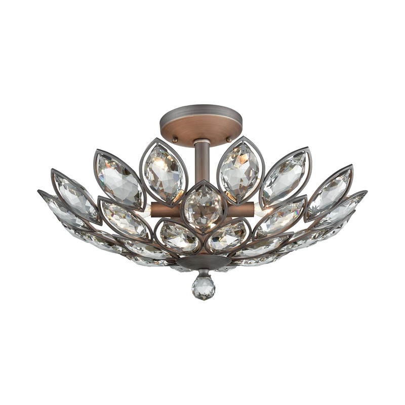 ELK SHOWROOM 11151/6 La Crescita 6-Light Semi Flush in Weathered Zinc with Clear Crystal