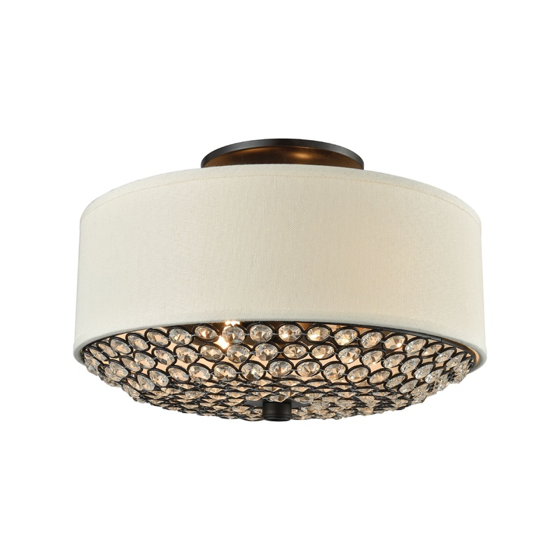 ELK SHOWROOM 15979/2 Webberville 12'' Wide 2-Light Semi Flush Mount - Oil Rubbed Bronze with Beige Fabric Drum Shade
