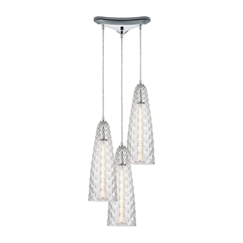 ELK SHOWROOM 21167/3 Glitzy 3-Light Triangular Mini Pendant Fixture in Polished Chrome with Clear Glass