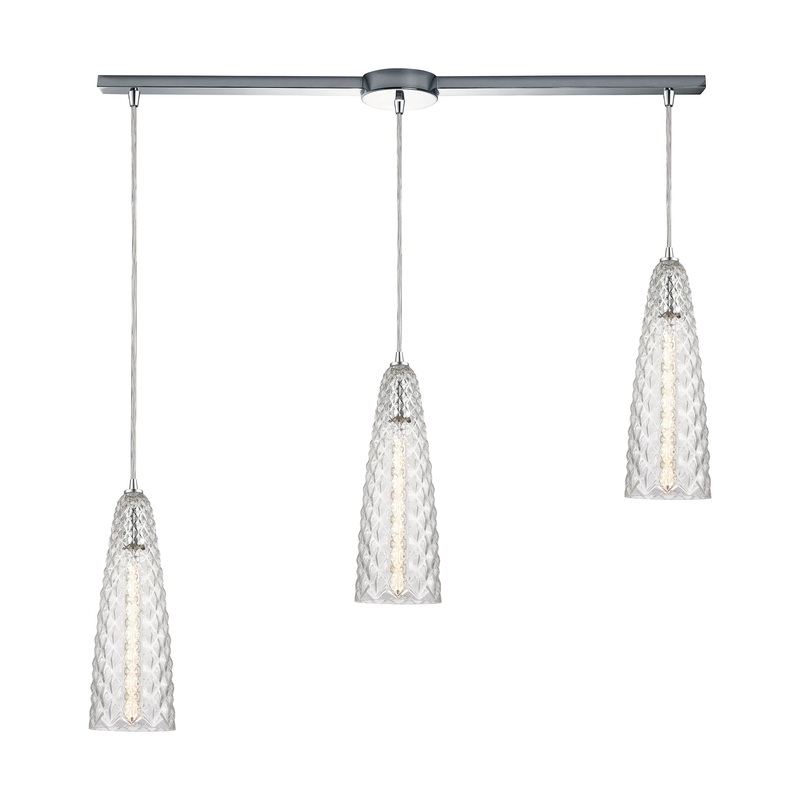 ELK SHOWROOM 21167/3L Glitzy 3-Light Linear Mini Pendant Fixture in Polished Chrome with Clear Glass