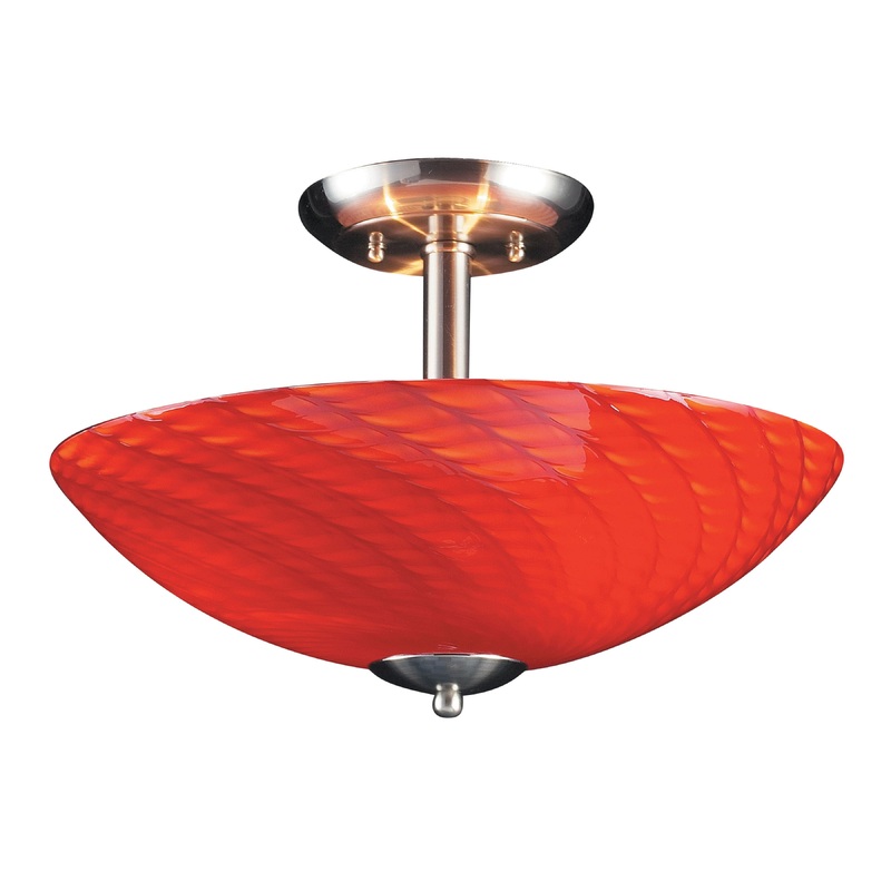 ELK SHOWROOM 417-3SC-SN Arco Baleno 16'' Wide 3-Light Semi Flush Mount - Satin Nickel with Scarlet Red