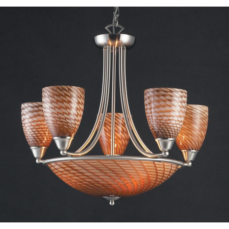 ELK SHOWROOM 419-5+3C-SN Arco Baleno 23'' Wide 8-Light Chandelier - Satin Nickel with Cocoa Glass