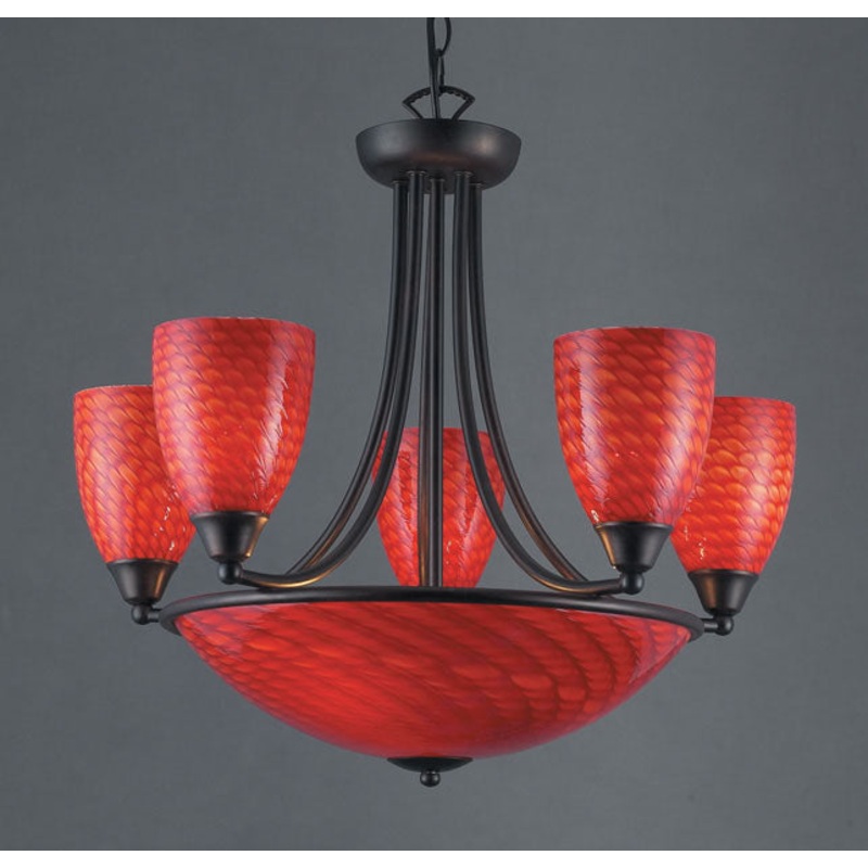 ELK SHOWROOM 419-5+3SC-DR Arco Baleno 23'' Wide 8-Light Chandelier - Dark Rust with Scarlet Red