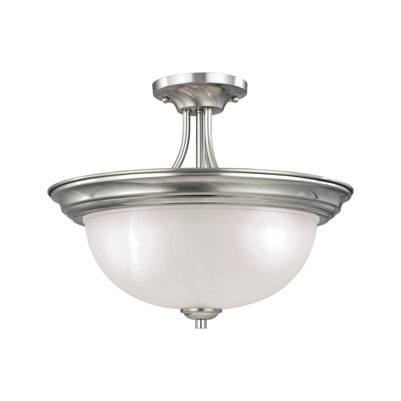 THOMAS 2103SF/20 Bristol Lane 3-Light Semi Flush Mount in Brushed Nickel with White Glass