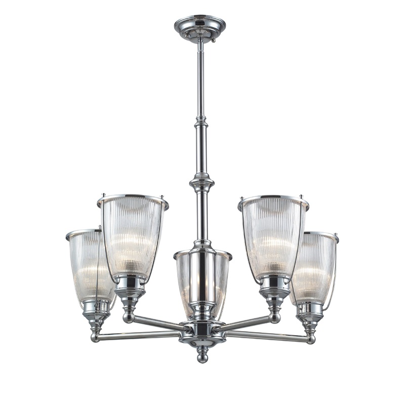 ELK SHOWROOM 60007-5 Halophane 5-Light Chandelier in Polished Chrome